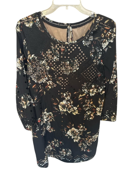 RANNA GILL Size M Black & Green Polyester Long Sleeve Flowers Cut Outs Dress Black & Green / M