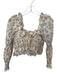 Loeffler Randall Size M Cream & Brown Cotton Long Balloon Sleeve Botanical Top Cream & Brown / M