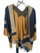 Echo Size One Size Tan & Navy Fringe Color Block Poncho Sweater Tan & Navy / One Size