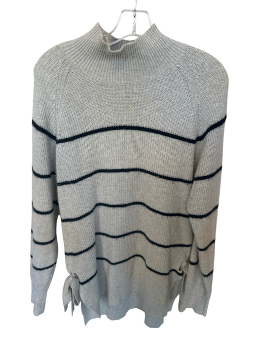 Rebecca Taylor Size M Gray & Navy Wool Blend Turtle Neck Striped Knit Sweater Gray & Navy / M