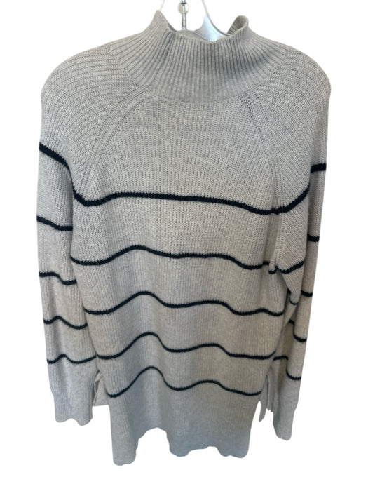 Rebecca Taylor Size M Gray & Navy Wool Blend Turtle Neck Striped Knit Sweater Gray & Navy / M
