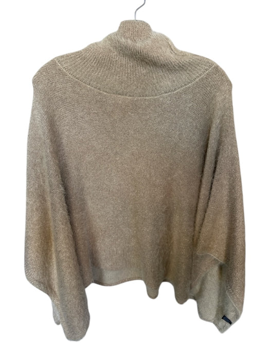 Akemi + Kin Size One Size Tan & Gold Turtle Neck Metallic Thread Poncho Sweater Tan & Gold / One Size