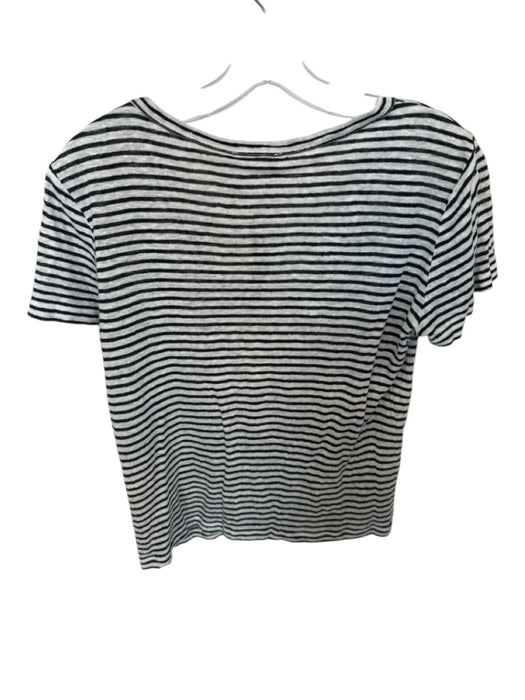 Sundays Size S White & Black Linen Short Sleeve Striped V Neck Top White & Black / S