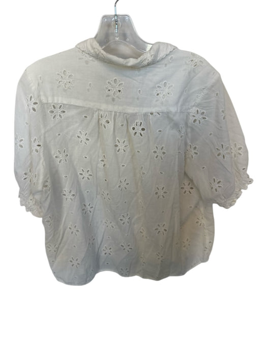 The Great Size 2/M Cream Organic Cotton Short Sleeve Eyelet Button Down Top Cream / 2/M