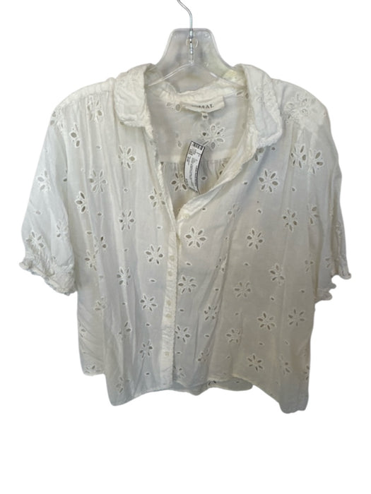 The Great Size 2/M Cream Organic Cotton Short Sleeve Eyelet Button Down Top Cream / 2/M