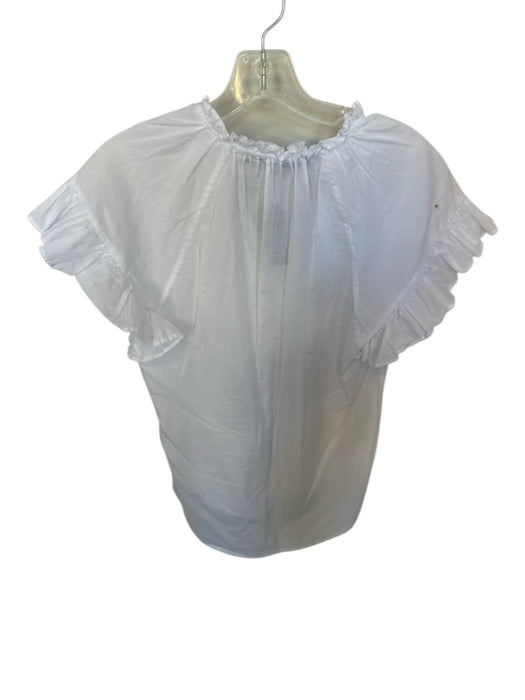 Veronica Beard Size M White Cotton Flutter Sleeves Buttons Ruffle collar Top White / M