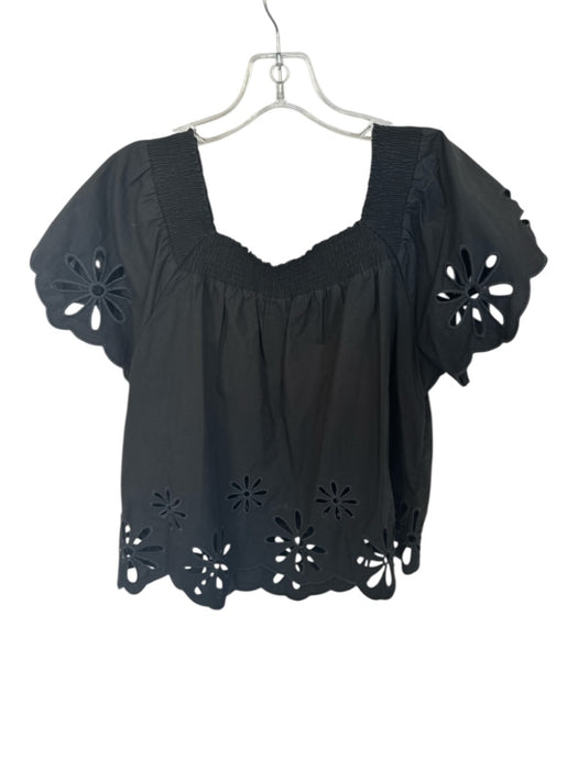 Rails Size M Black Cotton Rouched Detail Short Sleeve Cut Outs Top Black / M