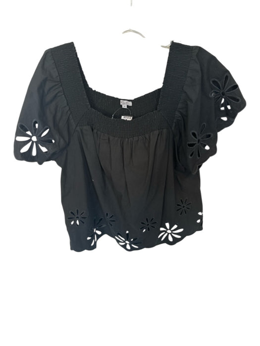 Rails Size M Black Cotton Rouched Detail Short Sleeve Cut Outs Top Black / M