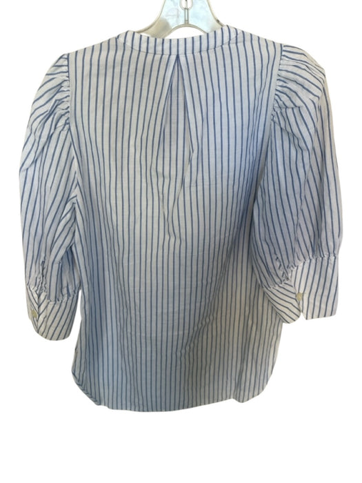 Rebecca Taylor Size M White & Blue Cotton & Linen Long Balloon Sleeve Top White & Blue / M