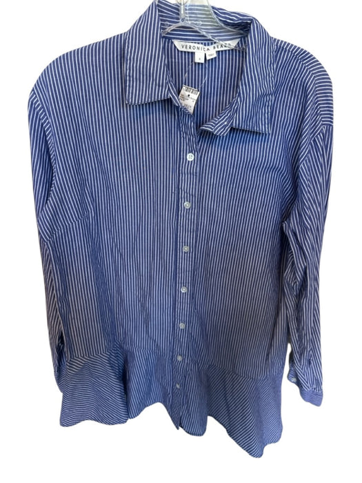 Veronica Beard Size 6 Blue & White Cotton Long Sleeve Striped Peplum Top Blue & White / 6