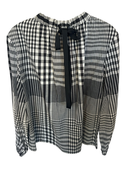 Tibi Size 6 White & Black Cotton Long Balloon Sleeve Plaid Drawstring Neck Top White & Black / 6