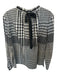 Tibi Size 6 White & Black Cotton Long Balloon Sleeve Plaid Drawstring Neck Top White & Black / 6