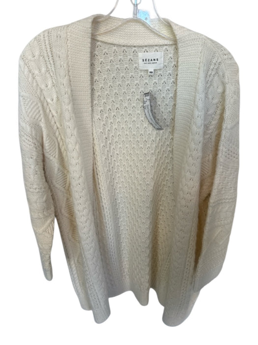 Sezane Size XS Cream Wool Blend Cable Knit Long Sleeve Open Front Sweater Cream / XS