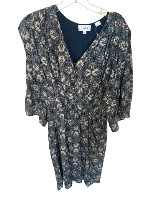 LAIA Size 6 Navy & Peach Long Wide Sleeve Kaleidoscope Elastic Waist Dress Navy & Peach / 6