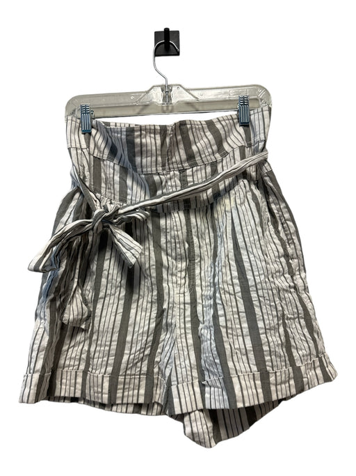 La Vie Size M White & Gray Cotton Striped Belt Shorts White & Gray / M