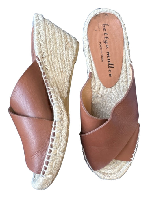 Bettye Muller Shoe Size 38 Brown & Tan Leather Espadrille Wedge Sandals Brown & Tan / 38