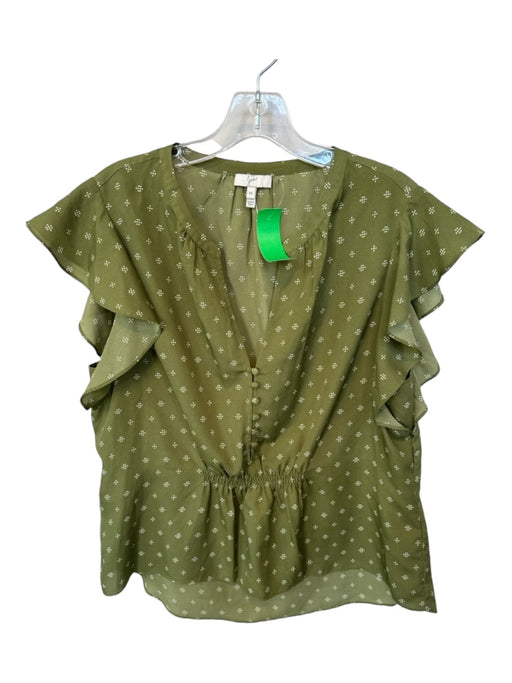 Joie Size M Green & White Polyester Flutter Sleeves dots Top Green & White / M