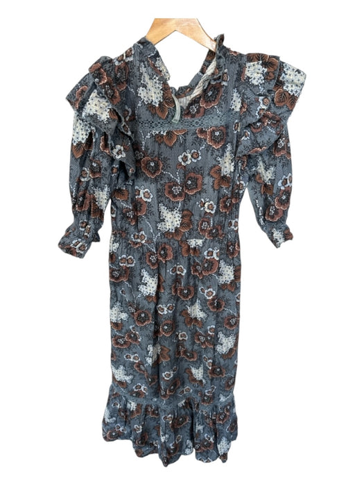 Sea New York Size M Blue & Brown Cotton Flutter Sleeves Flowers Maxi Dress Blue & Brown / M