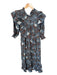 Sea New York Size M Blue & Brown Cotton Flutter Sleeves Flowers Maxi Dress Blue & Brown / M