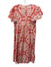 Maeve by ANTHROPOLGIE Size XXS Red, Brown, White Cotton Cap Sleeve Floral Dress Red, Brown, White / XXS