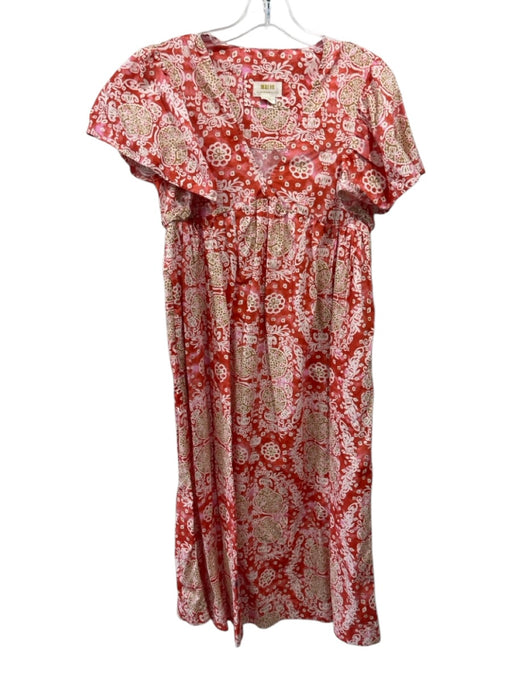Maeve by ANTHROPOLGIE Size XXS Red, Brown, White Cotton Cap Sleeve Floral Dress Red, Brown, White / XXS