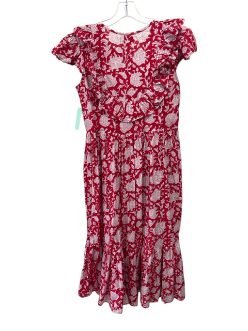 Mille Size XS Red & White Cotton Ruffle Cap Sleeve Floral Quarter Button Dress Red & White / XS