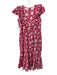 Mille Size XS Red & White Cotton Ruffle Cap Sleeve Floral Quarter Button Dress Red & White / XS
