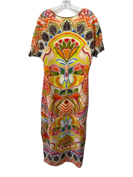 Marie Oliver Size Large Orange, Yellow, Blue Short Sleeve Abstract Floral Dress Orange, Yellow, Blue / Large