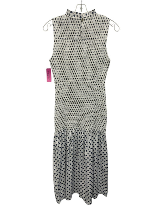 J Crew Size XS Navy Blue & White Cotton Sleeveless Polka Dot Smocked Maxi Dress Navy Blue & White / XS