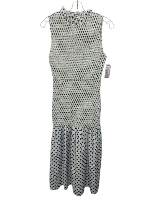 J Crew Size XS Navy Blue & White Cotton Sleeveless Polka Dot Smocked Maxi Dress Navy Blue & White / XS