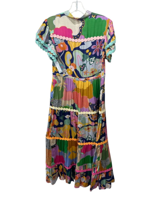 Celia B Size Small Blue, Purple, Yellow Rayon Blend Cap Sleeve Mixed Print Dress Blue, Purple, Yellow / Small