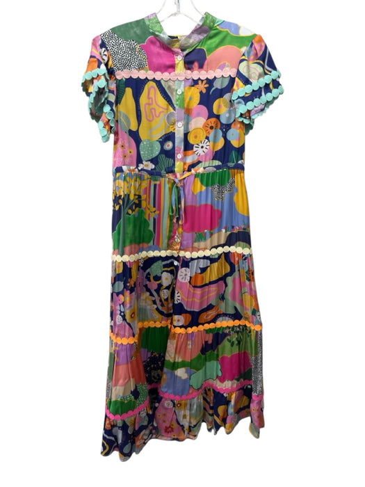 Celia B Size Small Blue, Purple, Yellow Rayon Blend Cap Sleeve Mixed Print Dress Blue, Purple, Yellow / Small