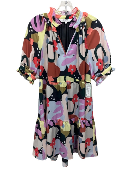 CROSBY by Mollie Burch Size Small Brown, Yellow, Purple Polyester V Neck Dress Brown, Yellow, Purple / Small