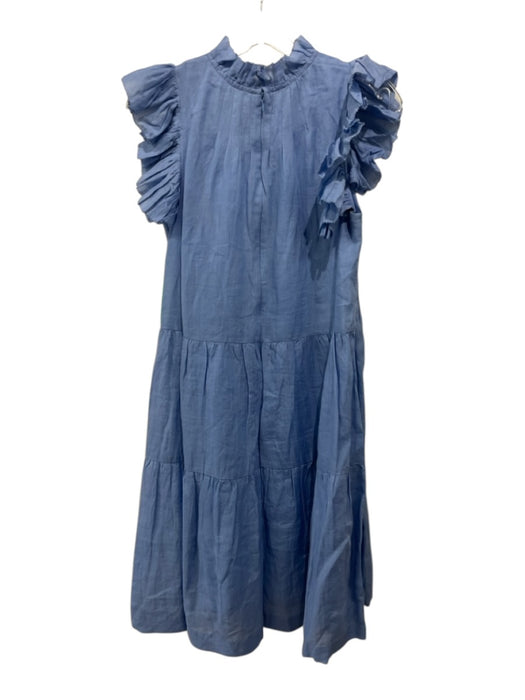 Sea New York Size 0 Light Blue Ramie Ruffle Cap Sleeve Pleated Ruffle Neck Dress Light Blue / 0
