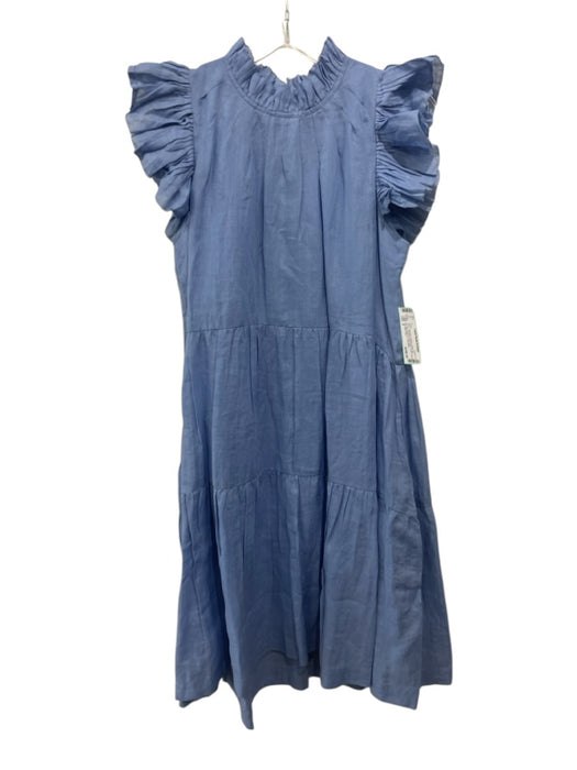 Sea New York Size 0 Light Blue Ramie Ruffle Cap Sleeve Pleated Ruffle Neck Dress Light Blue / 0