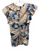 Ulla Johnson Size 4 Orange, Blue, Cream Silk Ruffle Cap Sleeve Ruffle Front Top Orange, Blue, Cream / 4