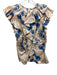 Ulla Johnson Size 4 Orange, Blue, Cream Silk Ruffle Cap Sleeve Ruffle Front Top Orange, Blue, Cream / 4