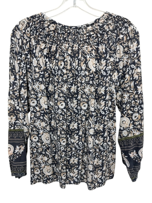 Cleobella Size Small Tan, White, Black Cotton Long puff sleeve Floral Top Tan, White, Black / Small
