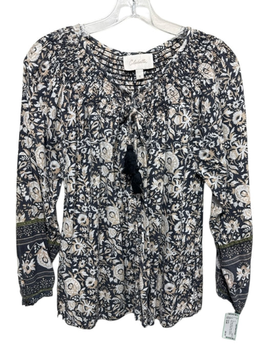 Cleobella Size Small Tan, White, Black Cotton Long puff sleeve Floral Top Tan, White, Black / Small