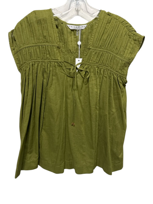 Trina Turk Size Small Olive Green Cotton Sleeveless Gathered Front Tie Top Olive Green / Small