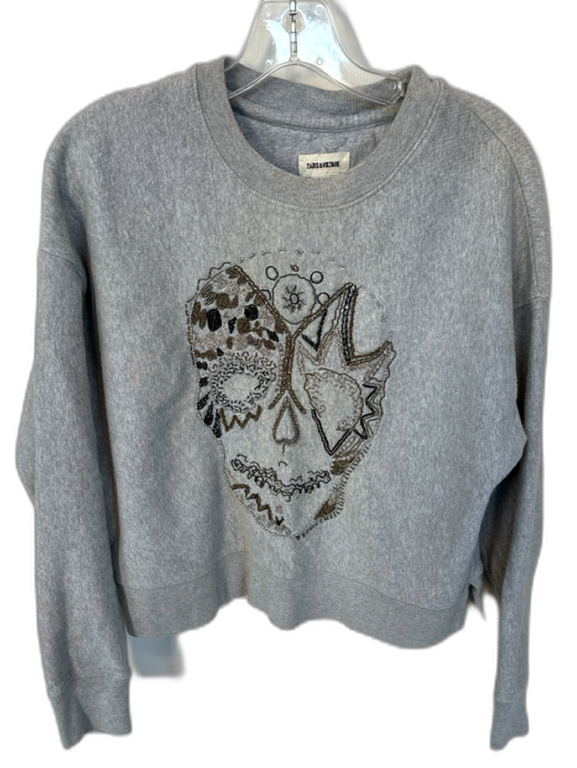 Zadig & Voltaire Size XS Gray & Silver Cotton Embroidered Beaded Sweatshirt Gray & Silver / XS