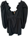 Farm Rio Size M Black Cotton Long Balloon Sleeve Hearts Back Zip Dress Black / M