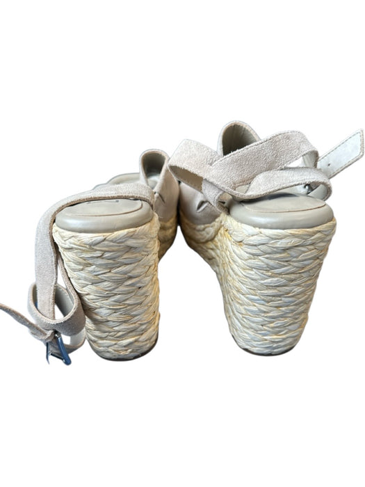 Marc Fisher Shoe Size 8.5 Taupe & Tan Suede Wicker Wedge Square Toe Sandals Taupe & Tan / 8.5