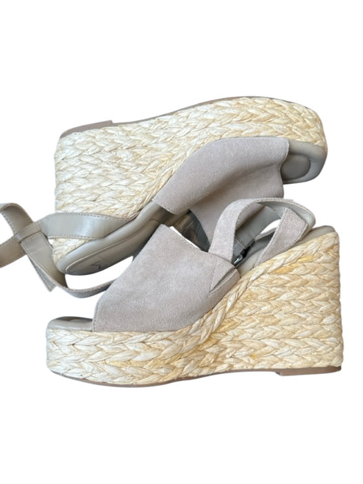 Marc Fisher Shoe Size 8.5 Taupe & Tan Suede Wicker Wedge Square Toe Sandals Taupe & Tan / 8.5