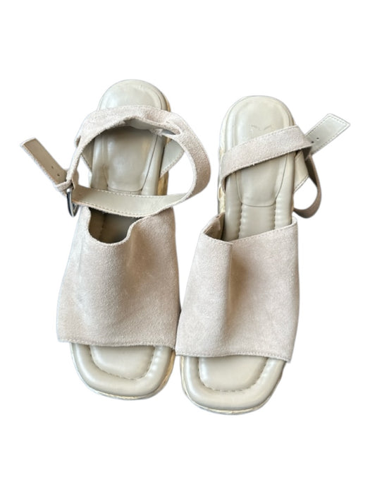 Marc Fisher Shoe Size 8.5 Taupe & Tan Suede Wicker Wedge Square Toe Sandals Taupe & Tan / 8.5