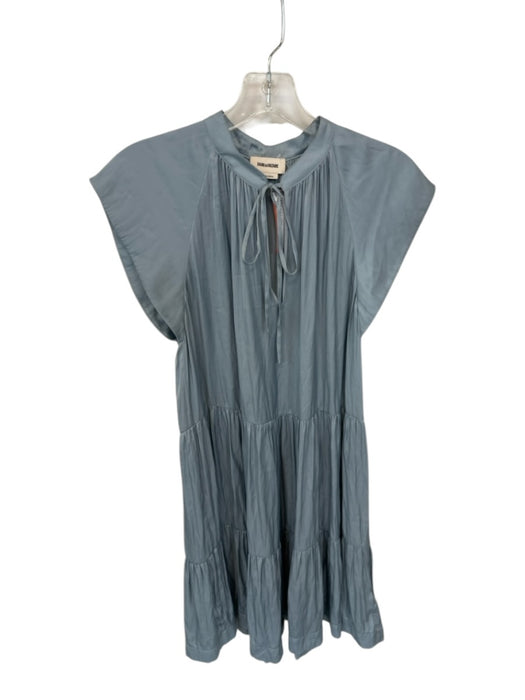 Zadig & Voltaire Size S Slate Blue Polyester Flutter Sleeves V Neck Dress Slate Blue / S