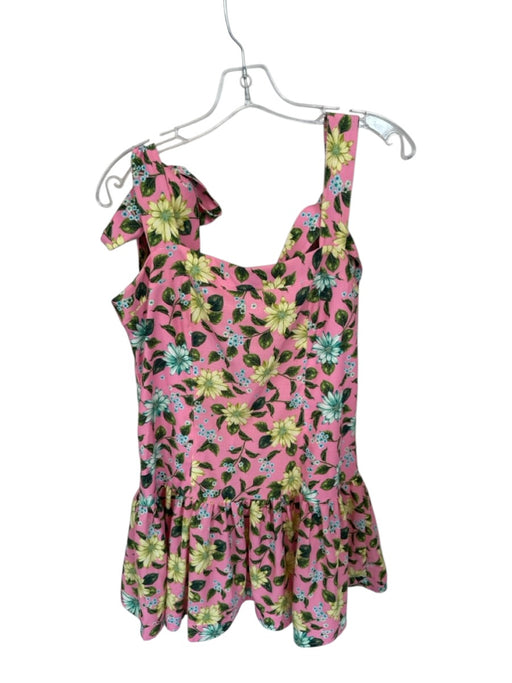 Agua Bendita Size L Pink & Green Cotton Sleeveless Botanical Drop Waist Dress Pink & Green / L