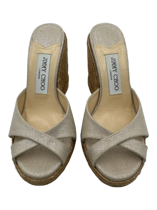 Jimmy Choo Shoe Size 35.5 Beige Canvas Jute Criss Cross Open Toe Wedges Beige / 35.5