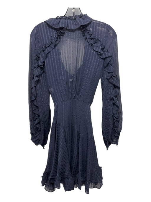 Zimmermann Size 0 Navy Blue Silk Ruffle Trim Long Sleeve Knee Length Wrap Dress Navy Blue / 0