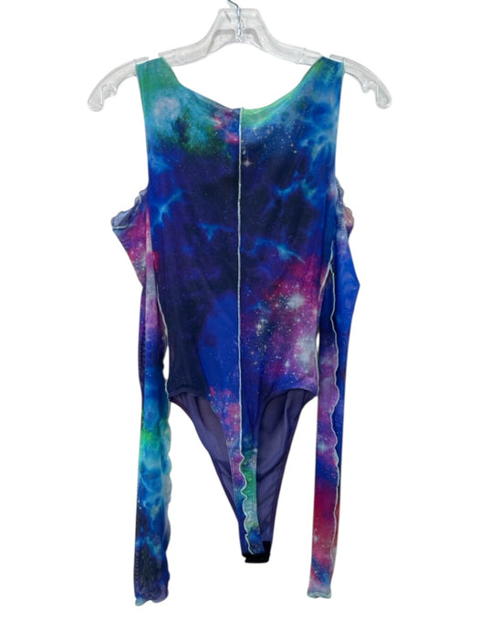 Versace Jeans Co. Size S Blue & Multi Long Sleeve Cold Shoulder Mesh Bodysuit Blue & Multi / S